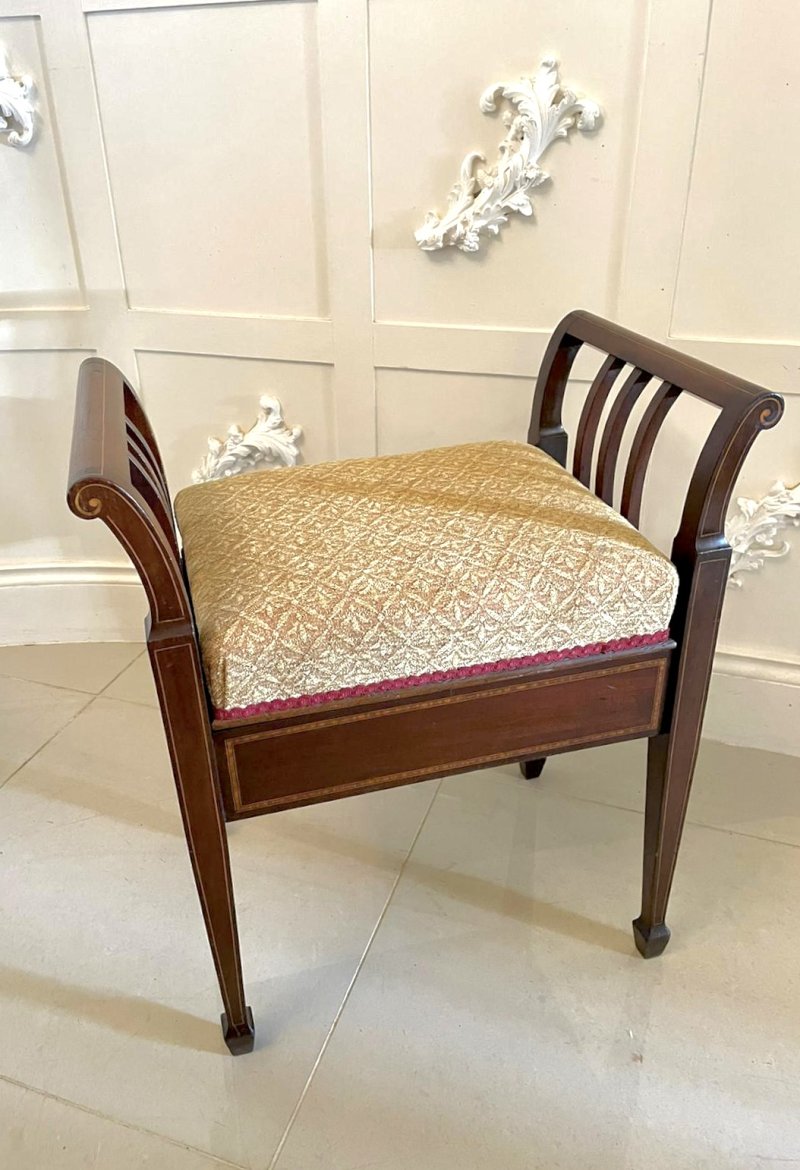 Antique Edwardian Freestanding Quality Mahogany Inlaid Piano Seat